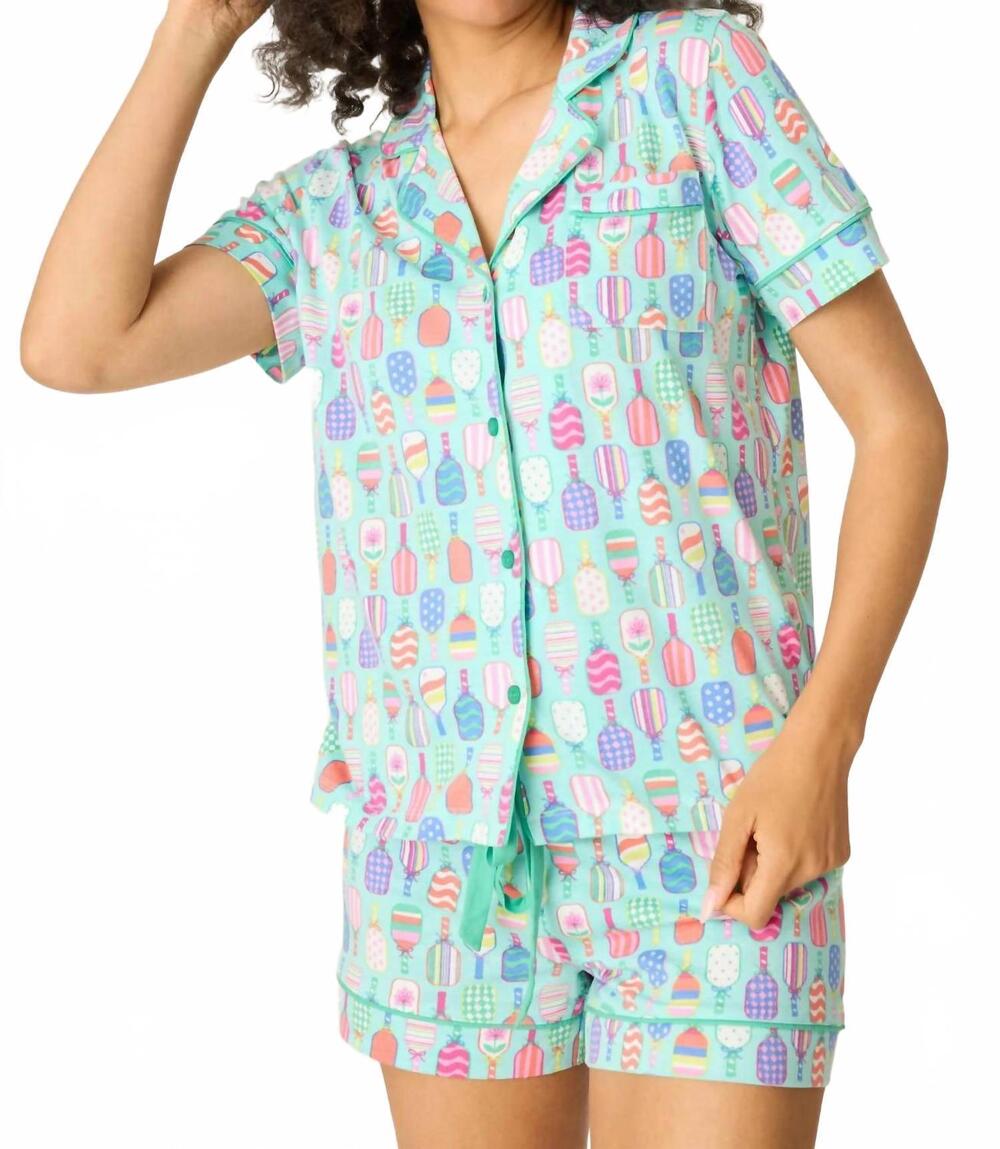 NEW PJ SALVAGE whimsy paddle party short pajama set in oasis blue